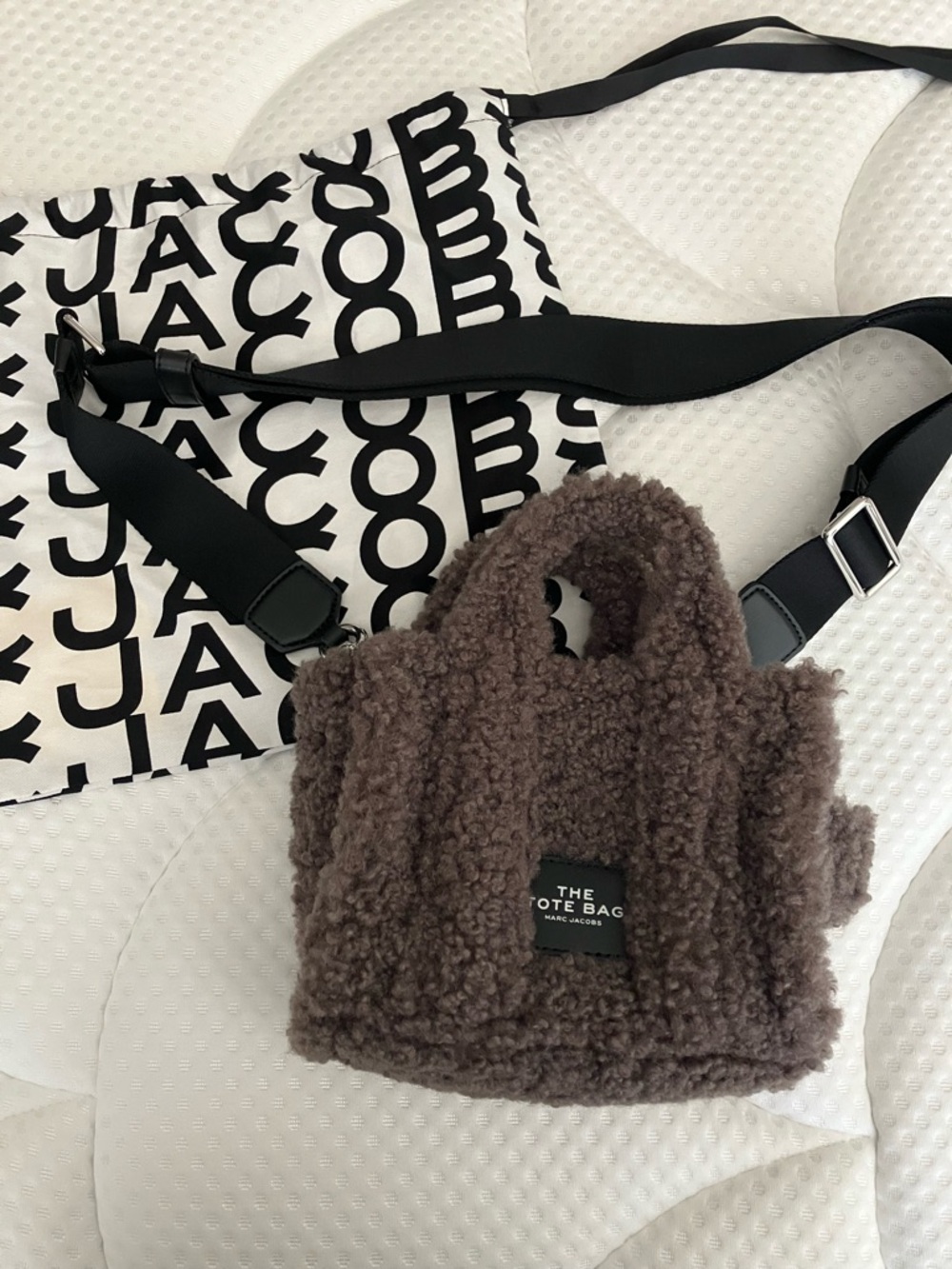 Marc Jacobs Teddy Mini Shearling Tote in Dark Brown with Black Strap